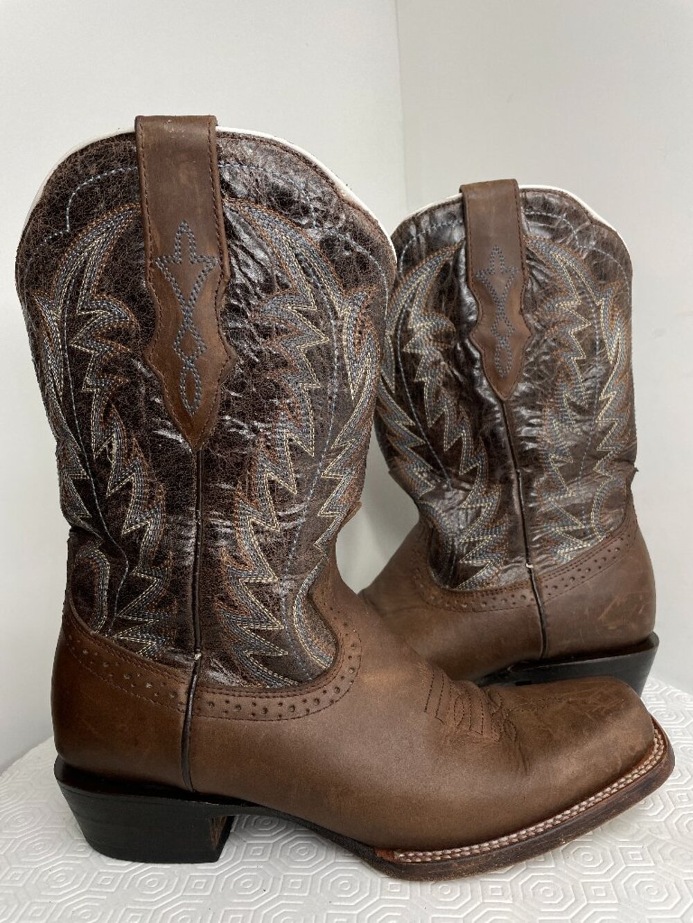 J.B. Dillon Brown Leather Embroidered Square Toe Cowboy Boots Women's Size 8 B